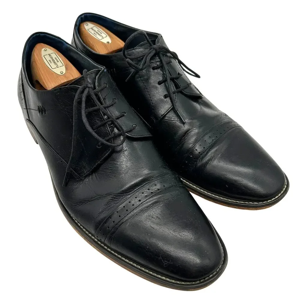 Handmade JOG Black Leather Cap Toe Oxford Dress Shoes Lace Up Men EU 45 US 11